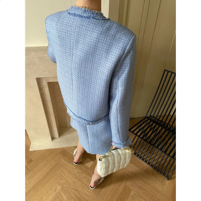French Aristocratic Temperament Tweed Tassel Simple Coat Sleeveless Dress Korea Elegant Casual Loose Two Piece Set for Women 240823