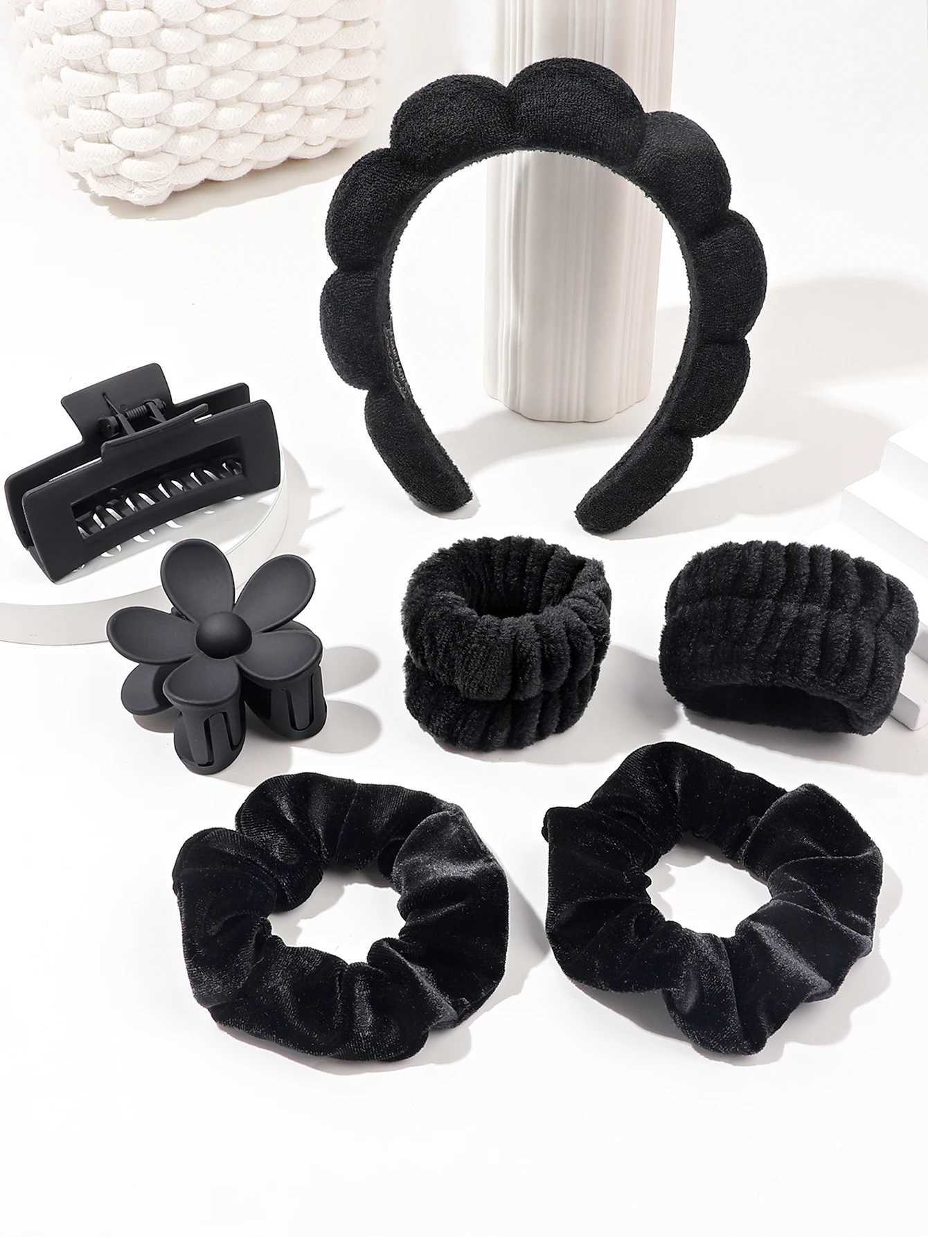 Spa headband and wristband set for skin care headband used for face washing facial hair clips thick hair cute fluffy sponge bubble makeup W240816
