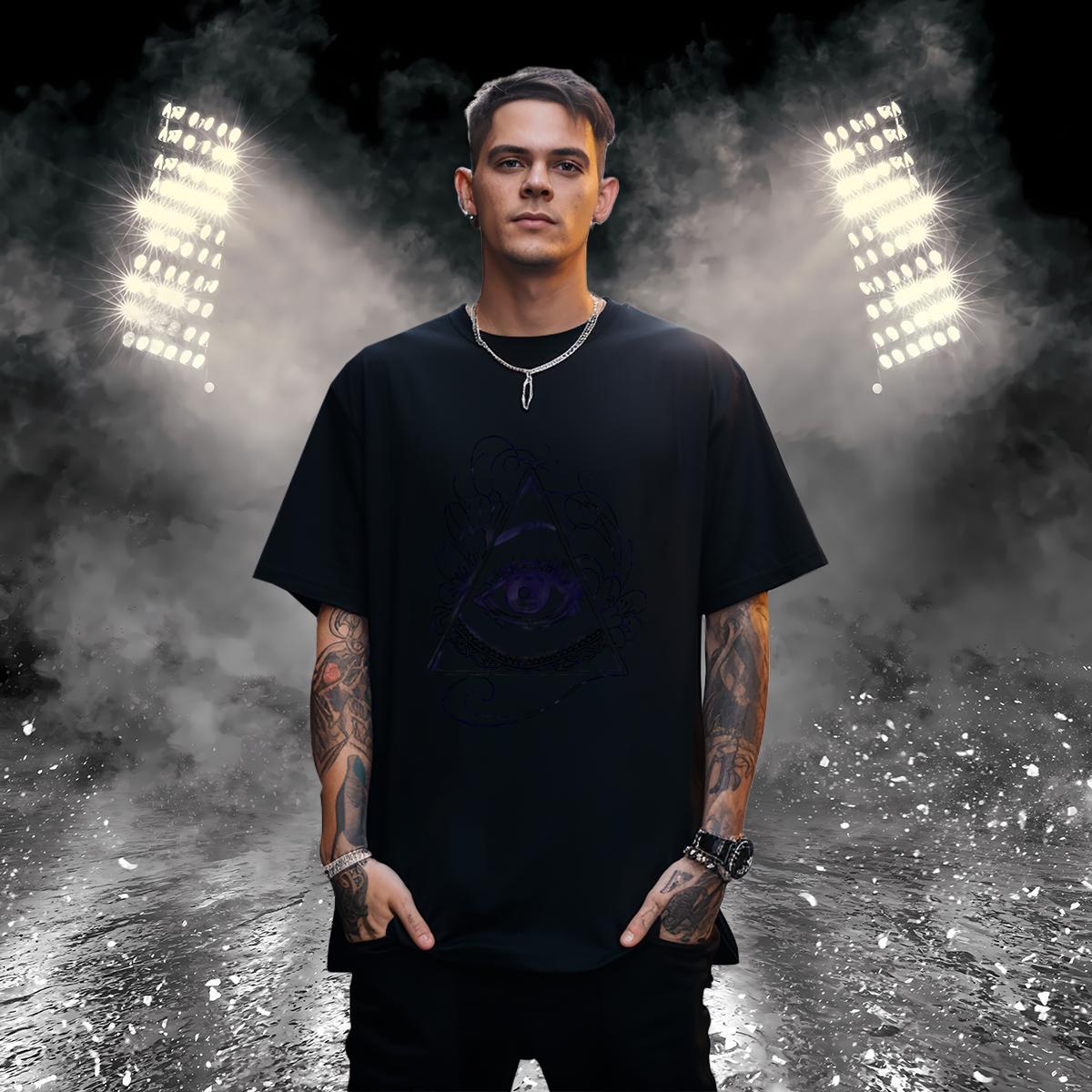 High Quality Men T Shirts 230g Cotton eye of the devil Street Casual DIY O-Neck Short Sleeve Men Tops Tees New Tops Shirt