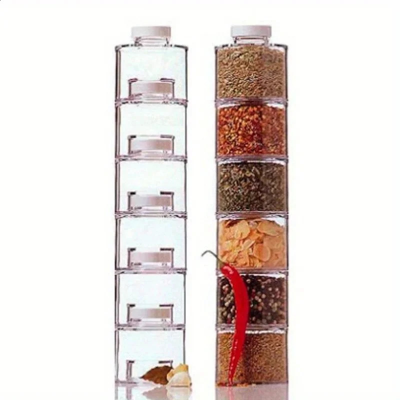6Pcs/Set Spice Jar Pepper Shaker Box Spice Tower Herb Spice Tools Transparent Seasoning Cans Kitchen Rack Condiment Bottles 240823