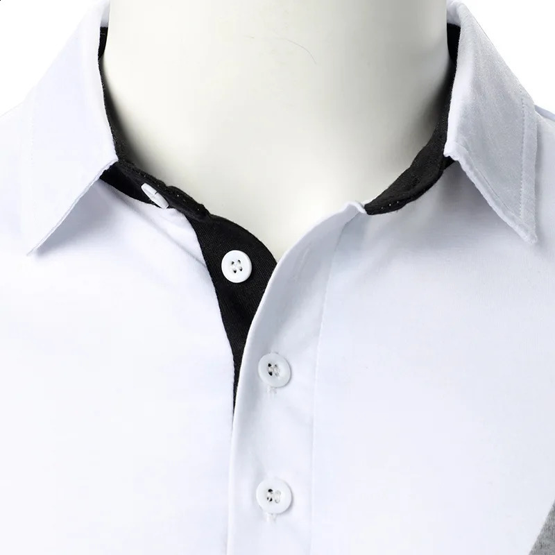 Mens polo shirt with tricolor fabric diagonal neckline fashionable lapel long sleeved zipper 240823