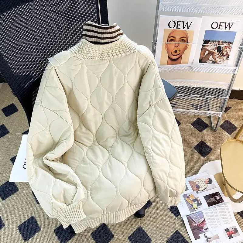 Women's Down Parkas KUSAHIKI Causal Parka Patchwork Sweater Women Autumn Winter Korean Knitted Cardigan Parka Coat 2023 New Cardigan Outwear Tops