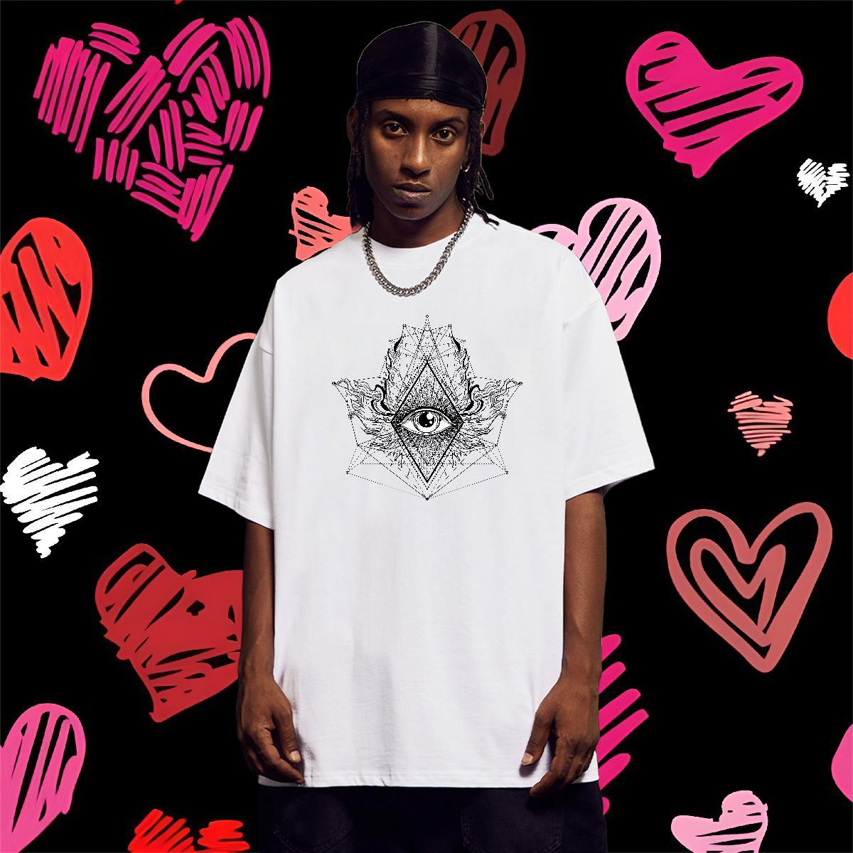 Wholesale T Shirts Men 230g Pure Cotton eye of the devil High Street Hip Hop DIY Logo Oversized Short Sleeve O-Neck Tshirts Fashion Designer Tops Shir
