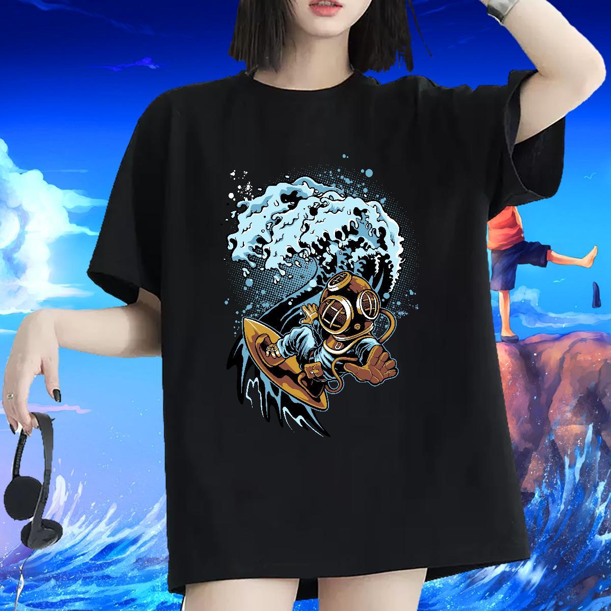 Free Shipping Tshirt for Man Woman 230g Pure Cotton spaceman Casual Women T Shirts Short sleeve Soft Black Oversized Tees