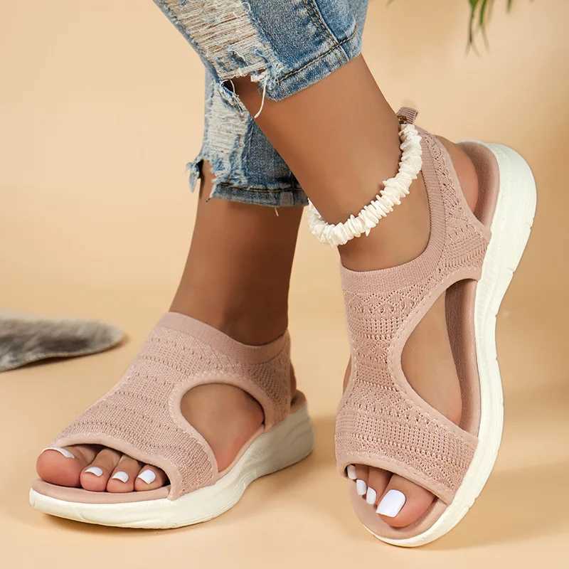 New Arrival Womens Summer Shoes New Mesh Fishnet Platform Sandals Womens Open Toe Wedge Sandals Womens Lightweight Casual Shoes Zapatillas Muje T25021