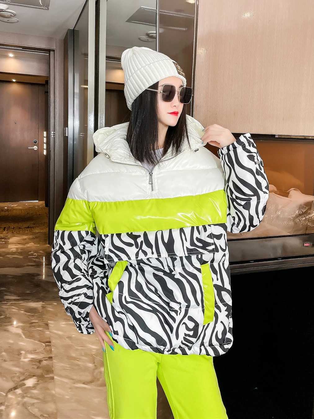 Women's Down Parkas Parka womens winter down jacket Stilysh zebra print jacket Coats womens long hooded jacket thick cotton padded jacket Y240824