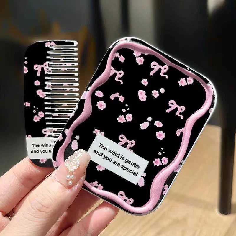 Pink Bow Florals Flip-Top Folding Makeup Mirror Portable Pocket Mirror Women Rectangle Cosmetic Make Up Mirror With CombXJ241213