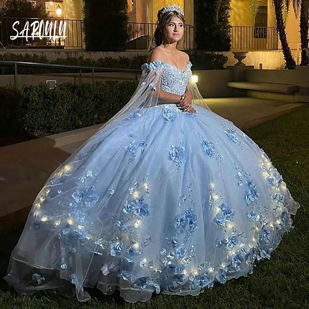 Blue Appliques Light Quinceanera Dress Elegant Ball Gown Bride Robe Sweet Sequins Bridal Dresses Vestidos De Novia Es