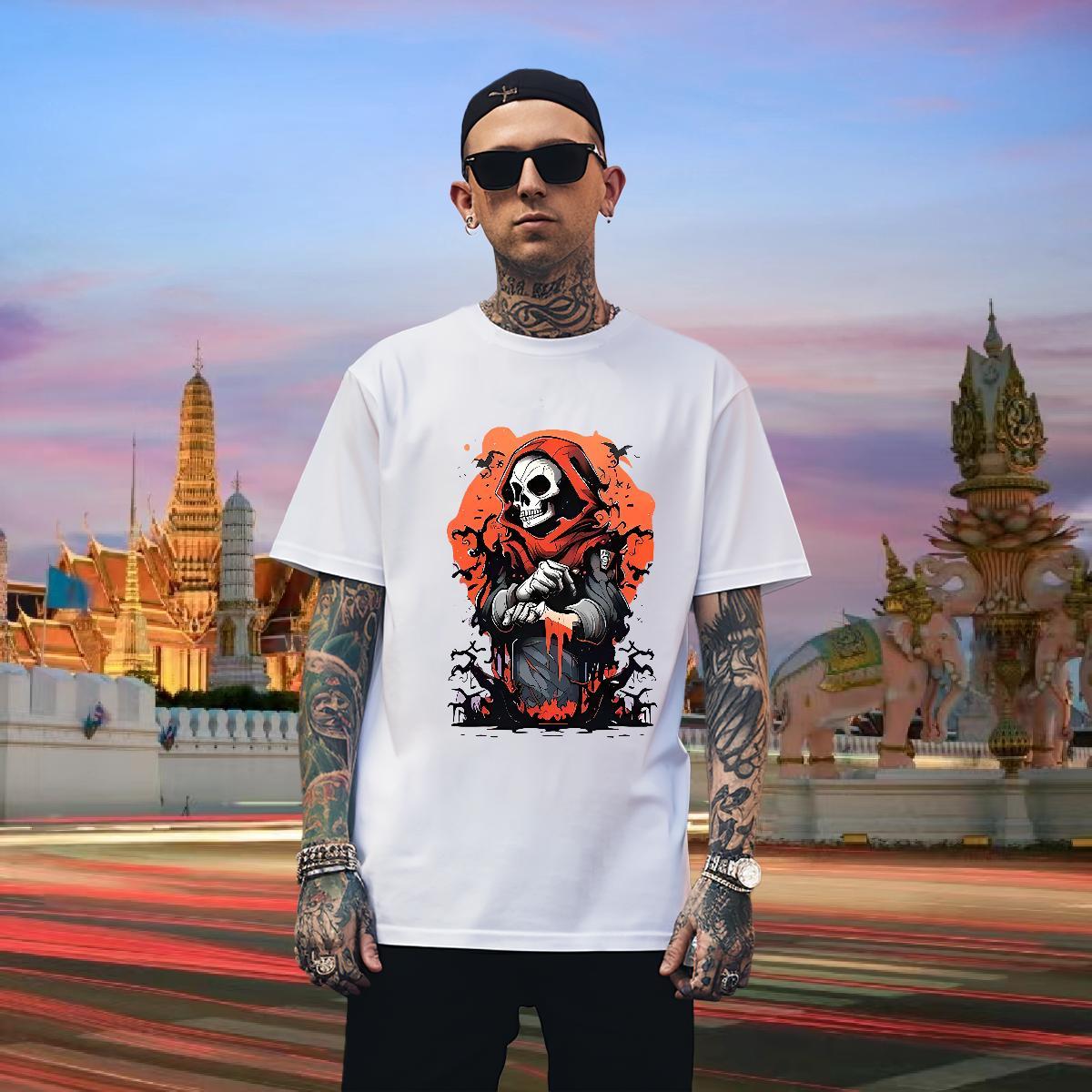 TOP Quality T shirt 230g 100% Cotton skull Hip Hop Street Plus Size Custom O Neck Short Sleeves Tshirts Fashion New Tees