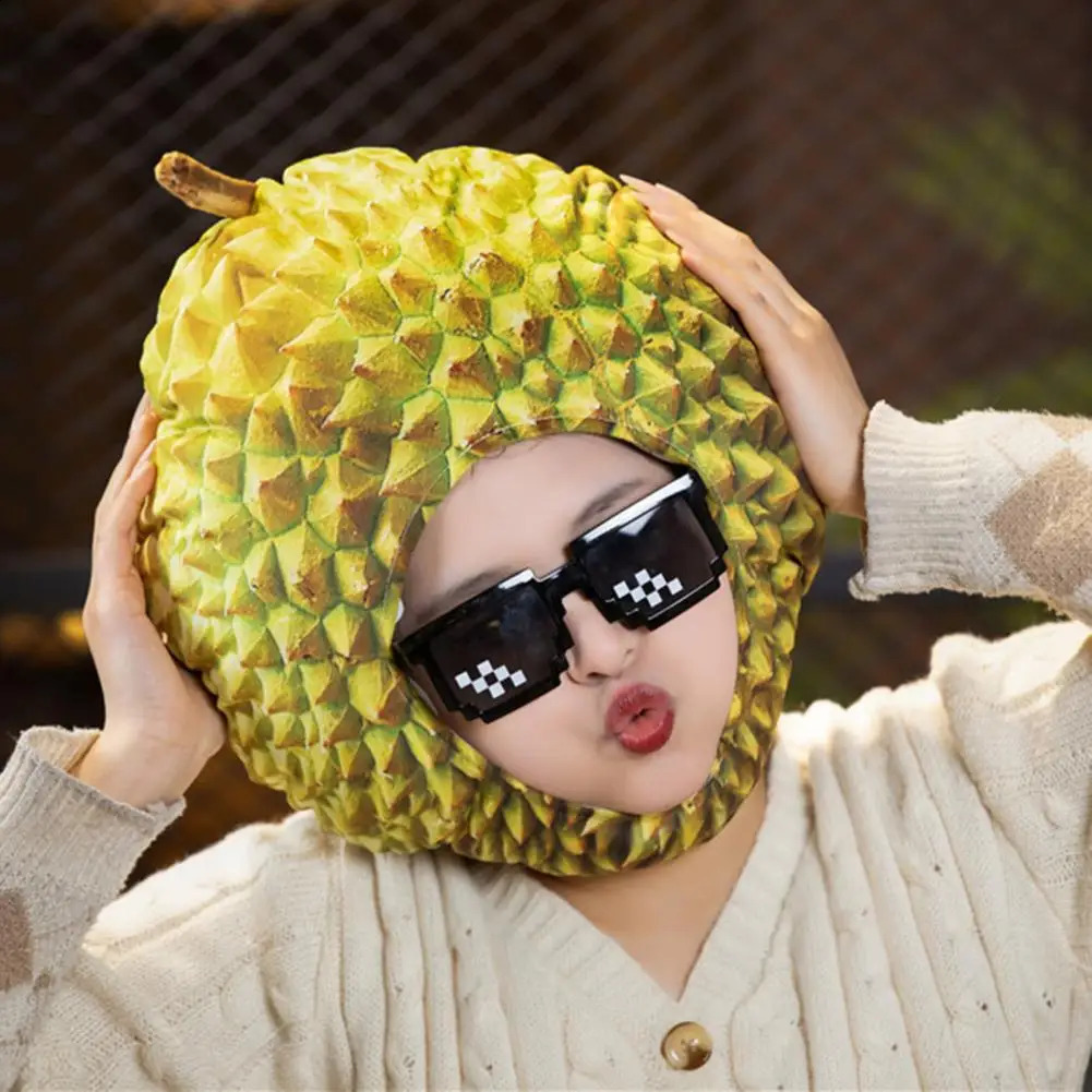 Cartoon Plush Durian Hat Fruit Headgear Simulation Durian Hat Cute Funny Decorative Selfie Cosplay Party Hats Performance Props 240823