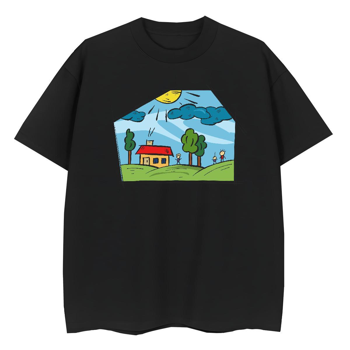 Free Shipping Womens Tshirts 230g Cotton painting Sports Street Wear Women T Shirts Crew Neck Breathable Cartoon Floral Printing Tops