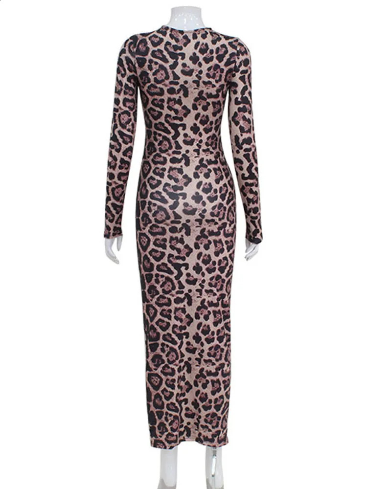 Leopard Bodycon Sheath Sexy Club Women Dresses Long Sleeve O Neck Outfits Fashion Bodycon Slim Female Vestidos Robes 240823