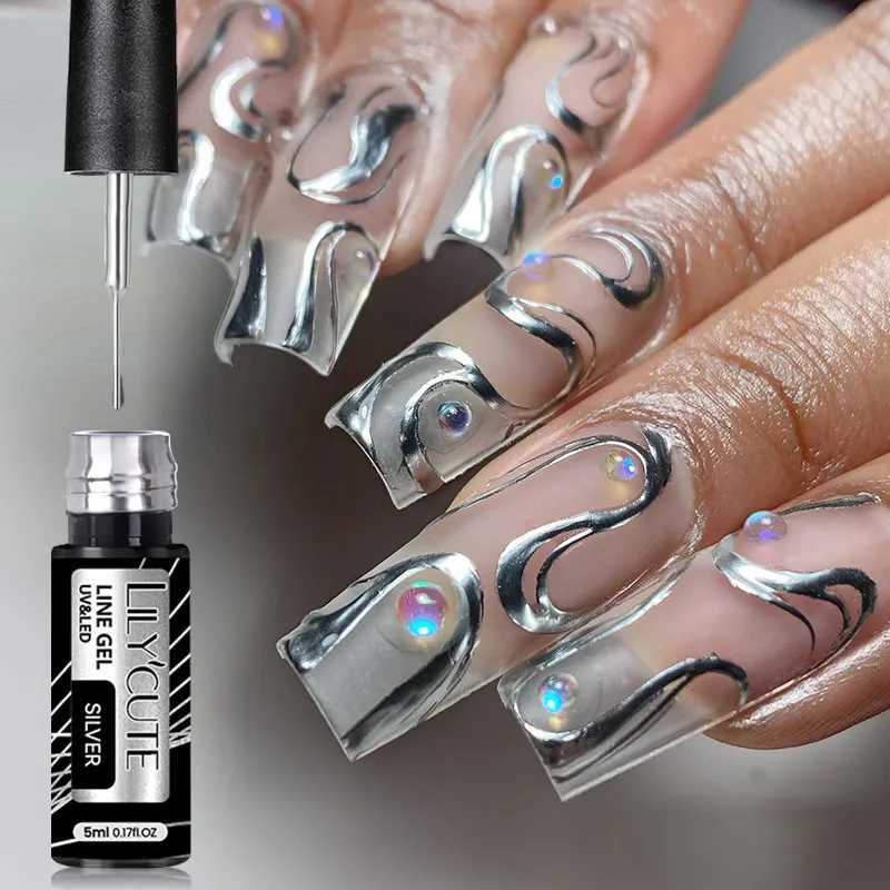 LILYCUTE 5ml super bright silver metallic paint lined with gel nail polish wire drawing strip graffiti mirror brushed UV gel varnish W240829