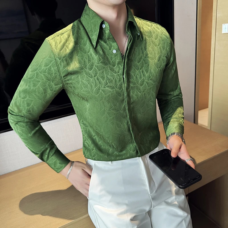 Clothing Mens High Quality Business Shirts Male Slim Fit Lapel Printing Dress Shirt Long Sleeve 4XLM 240824