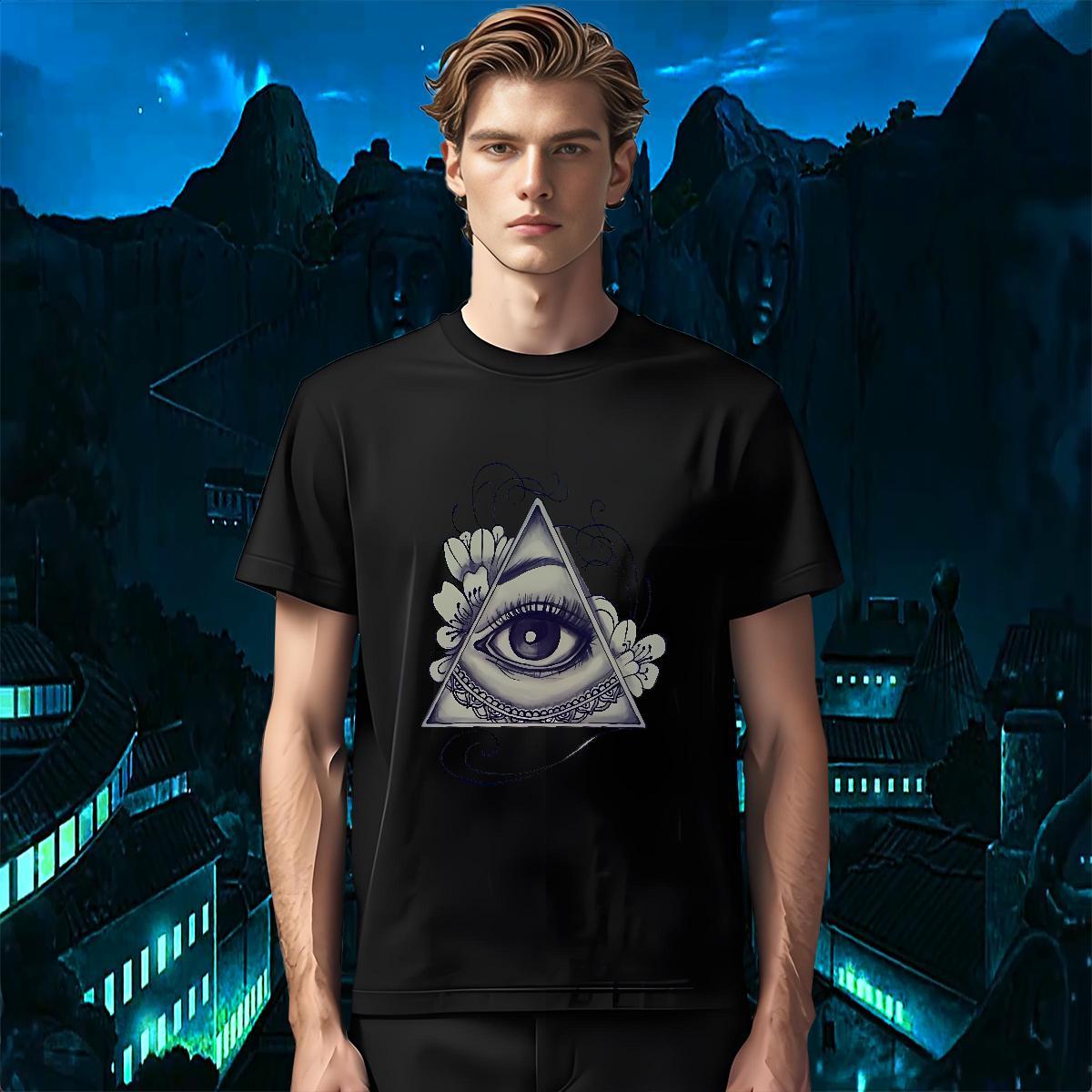 High Quality T Shirt For Man 230g Cotton eye of the devil High Street Hip Hop White Plus Size Round Neck Short Sleeve Tshirt for Man Woman 2024 DIY To