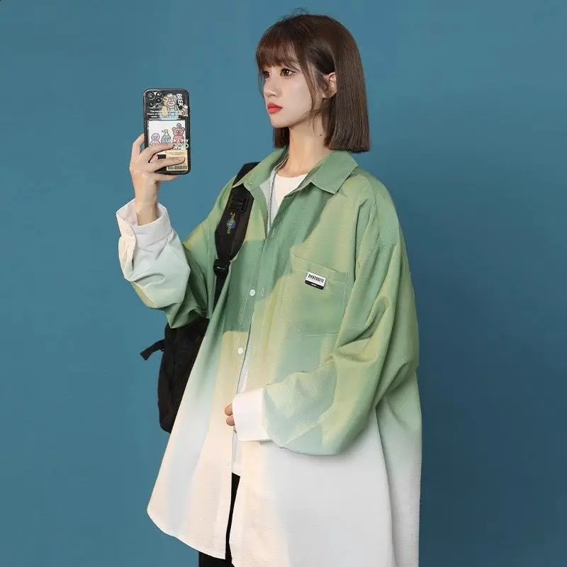 Lazy Style Gradient Color Long Sleeve Womens SpringSummer Oversized Loose Weight Loss Coat Trendy Top w240824