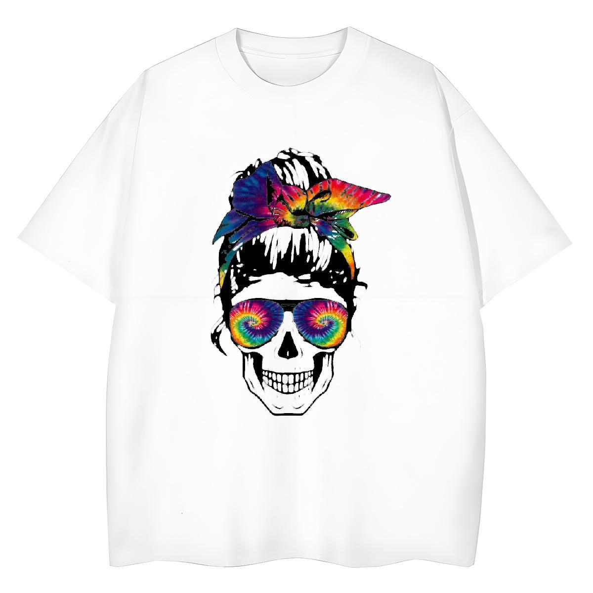 Wholesale T-Shirts 230g 100% Cotton skull Casual Daily Wear Cartoon Printing L-4XL Breathable Crew Neck Mens Tshirts 2024 Polos