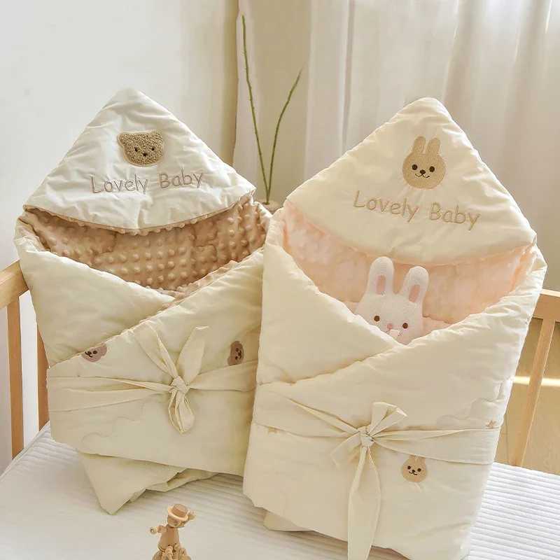 Winter Thick Baby Swaddle Blanket Wrap Soft Fleece Warm Comforter Quilt Newborn Sleeping Bag Envelope Infant Bedding Baby Stuff M240824