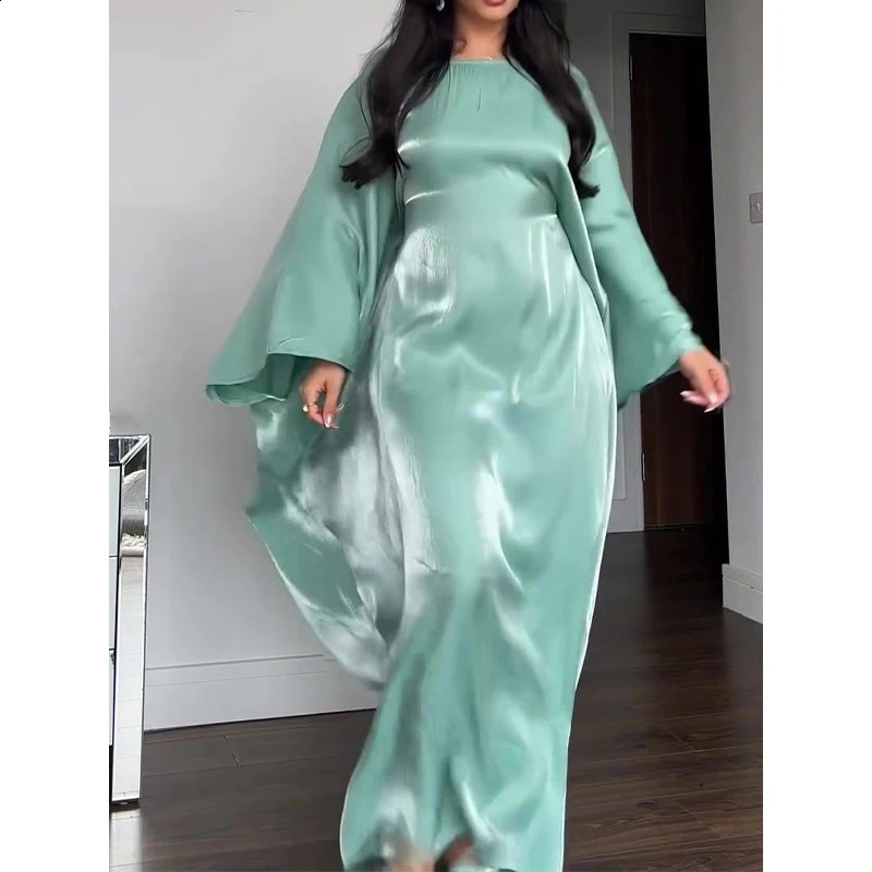 Krisnanas Fashion Batwing Sleeves Loose Solid Color Round-Neck Maxi Dresses for Womens Party Club Banquet Dresses 240824