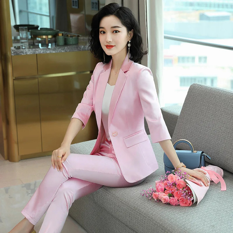 High end highend womens jacket and pants twopiece office set spring elegant warm casual ninth pair of 240823