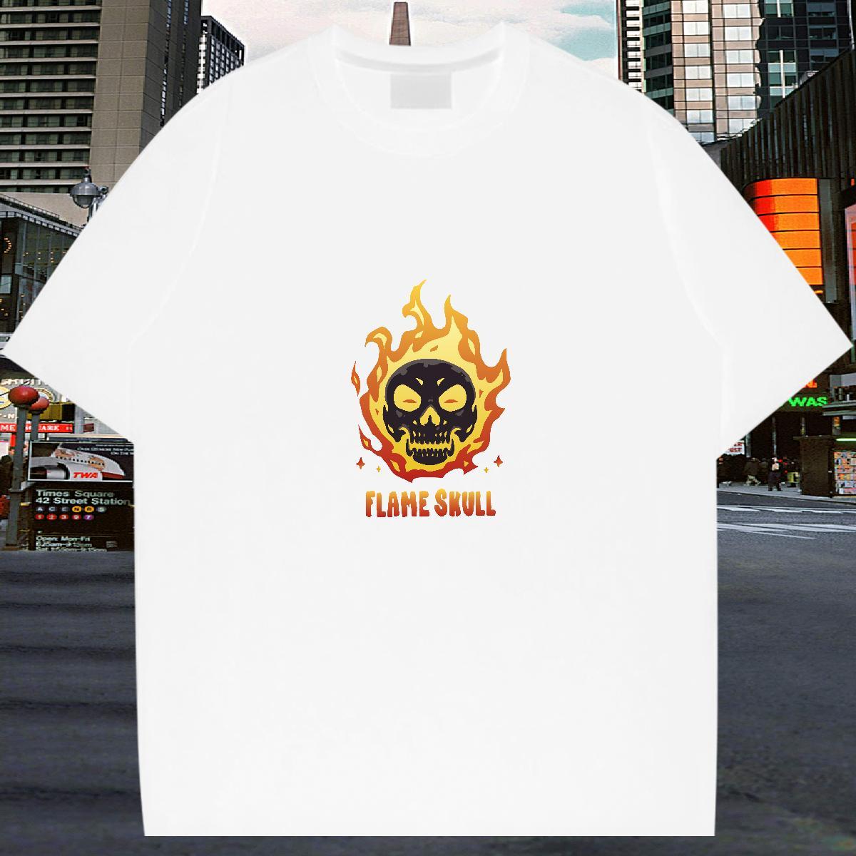 Comfortable Mens T Shirts 230g Cotton skull Summer Casual DIY Printed Breathable Short Sleeve Men Tops Tees 2024 Clothings
