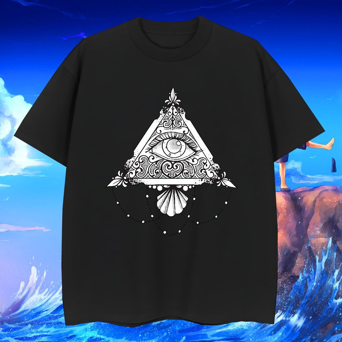 Cool Design T Shirt For Man 230g Cotton eye of the devil Home Outdoor Cartoon Print Crew Neck Tshirts DIY Customized Tops