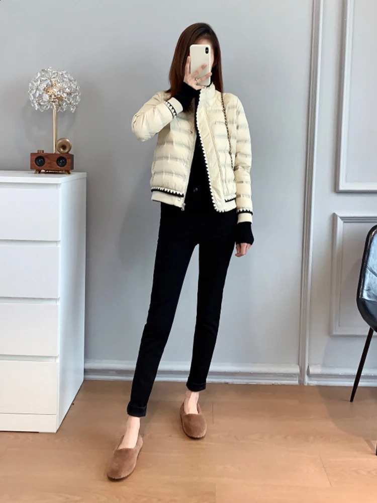 FTLZZ Winter Womens 90% White Duck Down Jacket Stand up Collar Zipper Lace Solid Thick Warm Ice Cream Coat 240823