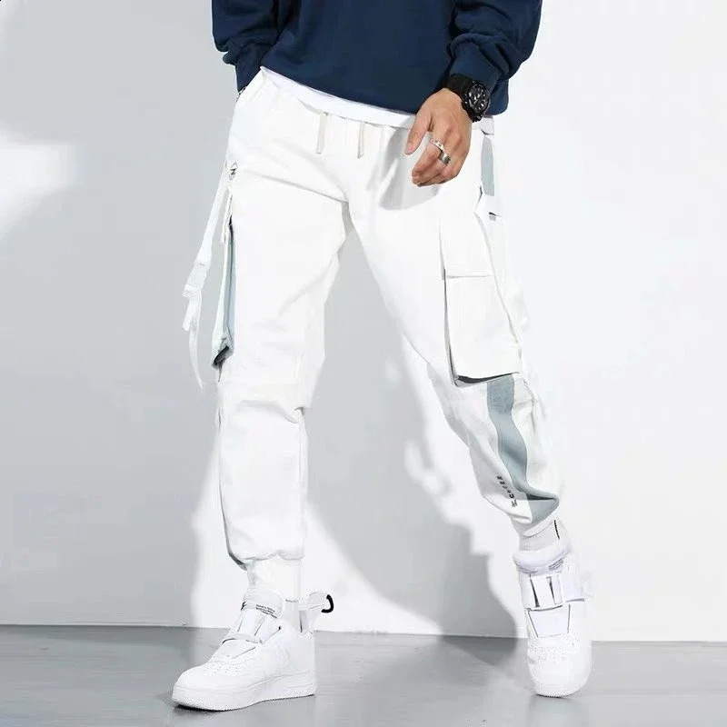 Mens cargo pants with multiple pockets harem mens Trouser white stacking retro Korean style est casual and comfortable fit 240823