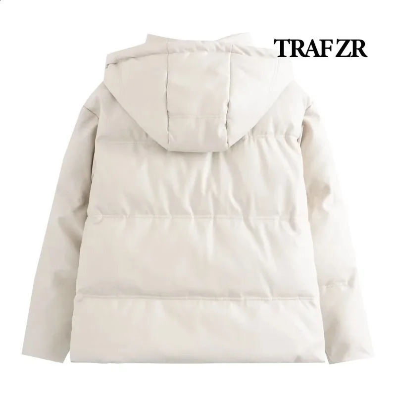 TRAF ZR Winter Womens Cold Jacket Warm Leather PU Parkas Promotion 240823