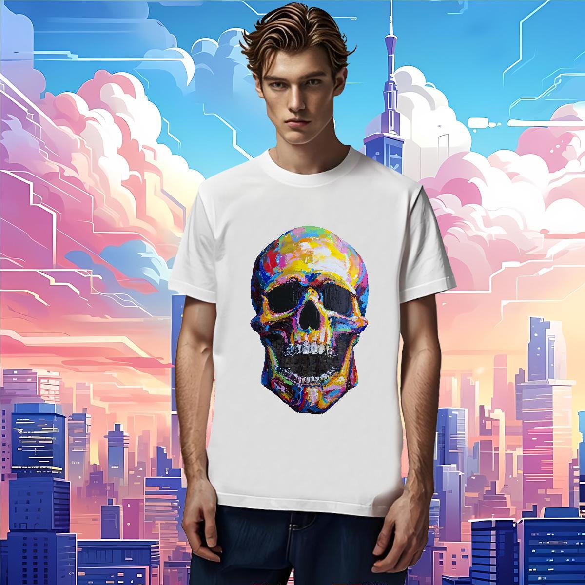 Wholesale Men T Shirts 230g Cotton skull Summer Casual DIY Printed Breathable Short Sleeve Mens Tshirts Fashion New Tops