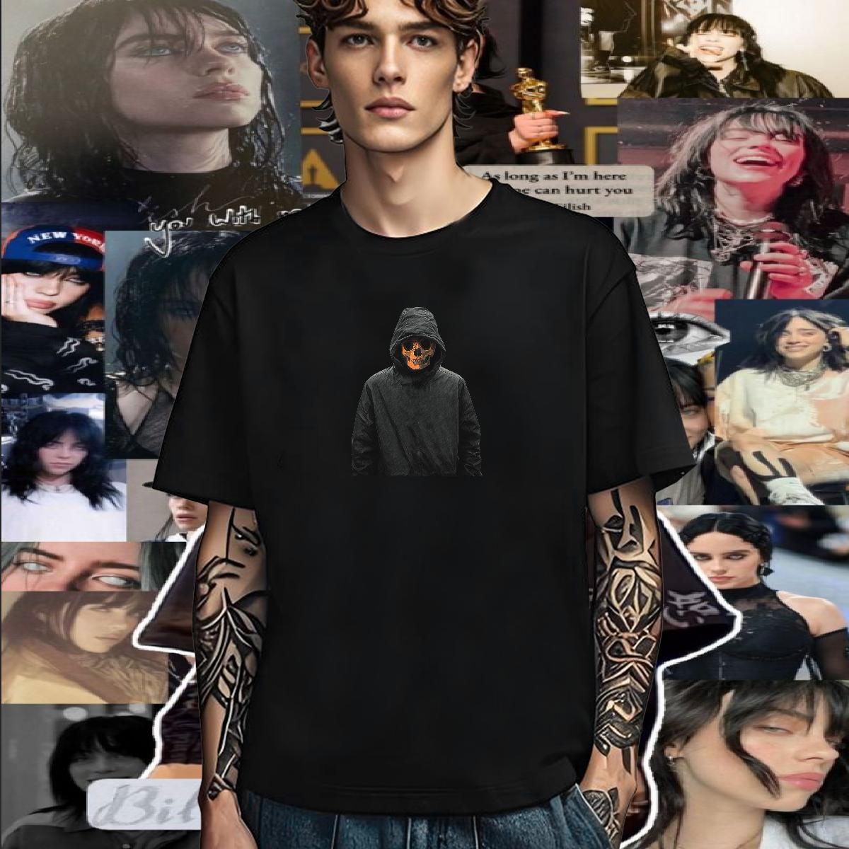 Cool T Shirts Men 230g Pure Cotton skull Street Casual DIY Logo Oversized Breathable Short Sleeve Tshirts Fashion Designer Clothes