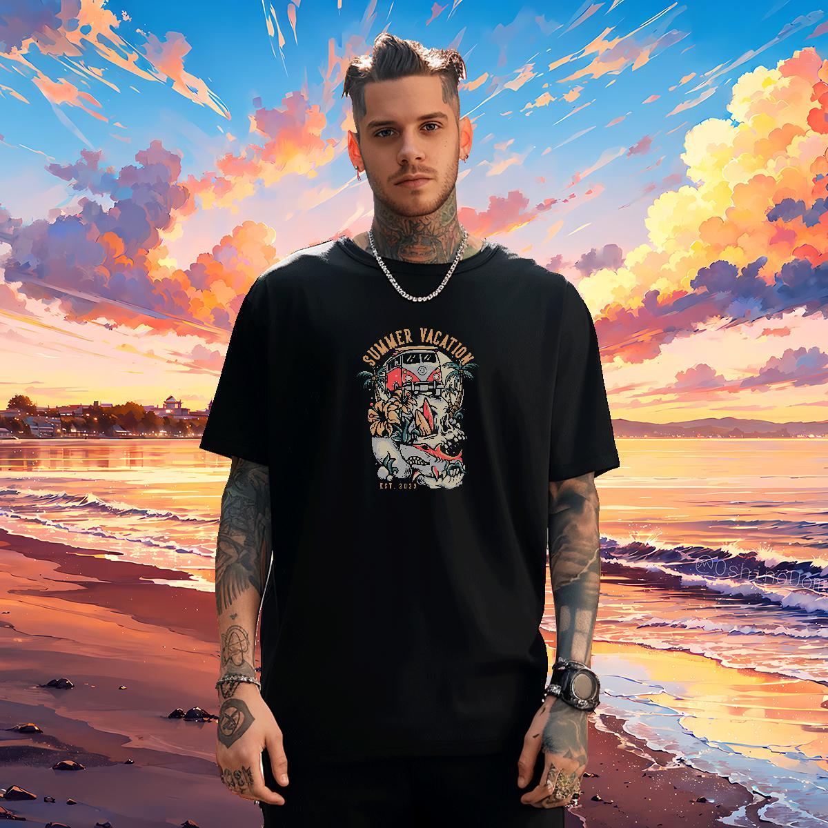 Brand Man T Shirts 230g 100% Cotton skull Spring Summer Customized Print O-Neck Short Sleeve Tshirt for Man Woman Fashion Designer Wear