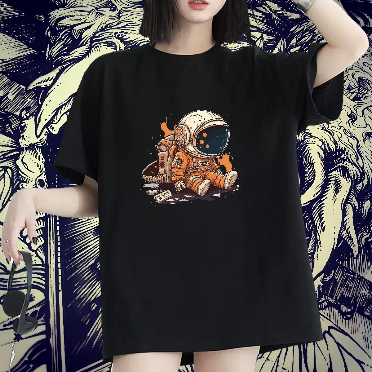 Wholesale Womens Tshirts 230g Cotton cosmonaut Hip Hop Street T Shirt For Woman Breathable Crew Neck Customized Print Tees Shirts
