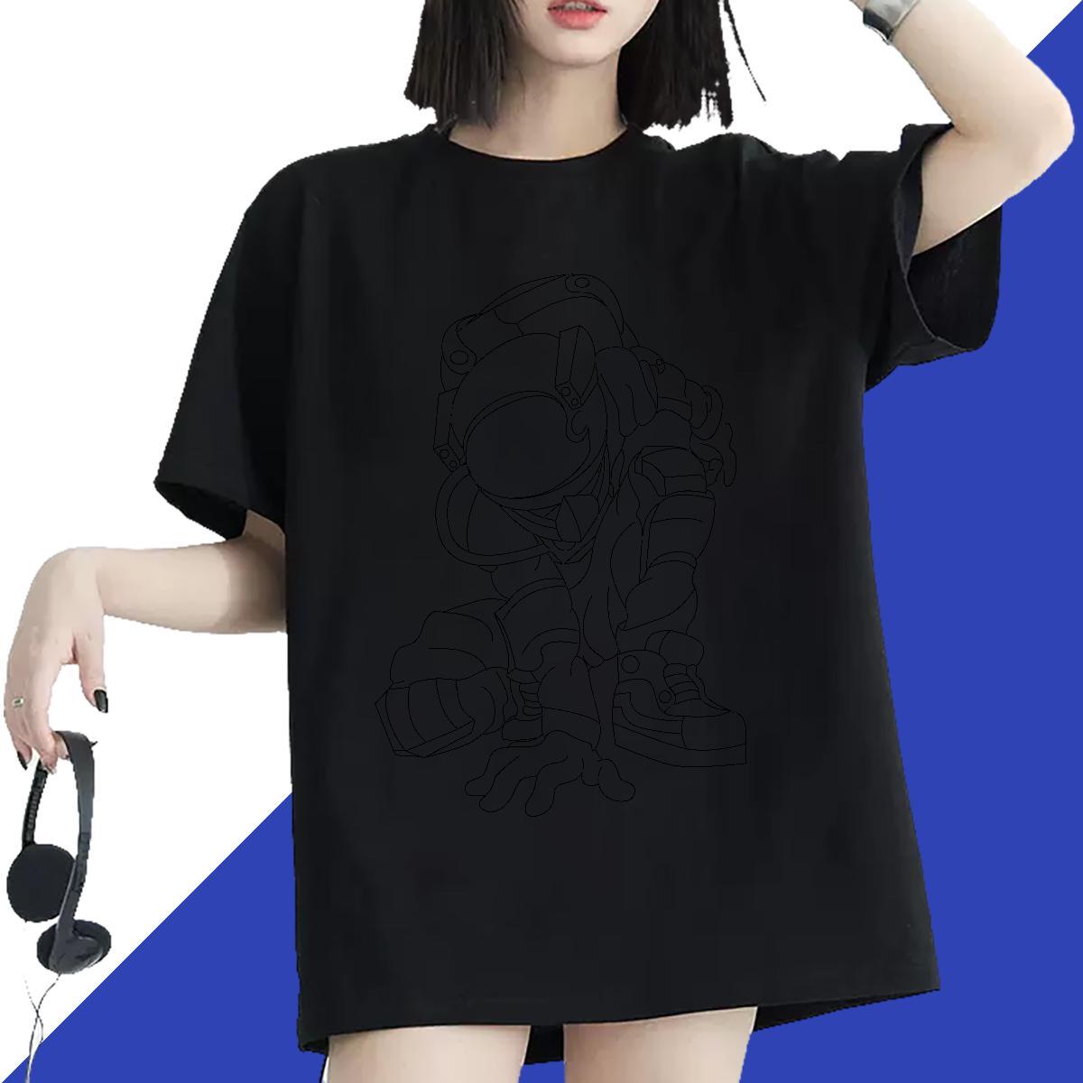 Comfortable Women Tees 100% Cotton 230g cosmonaut Daily Wear T-Shirts Crew Neck Breathable Anime Print Tee Shirt