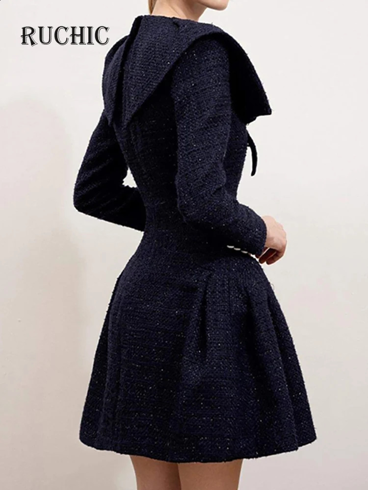 Womens Fashion Dress O-neck Long Sleeve Contrast Color Print Tweed Waist Elegant Female Autumn Dress Fashion 240824