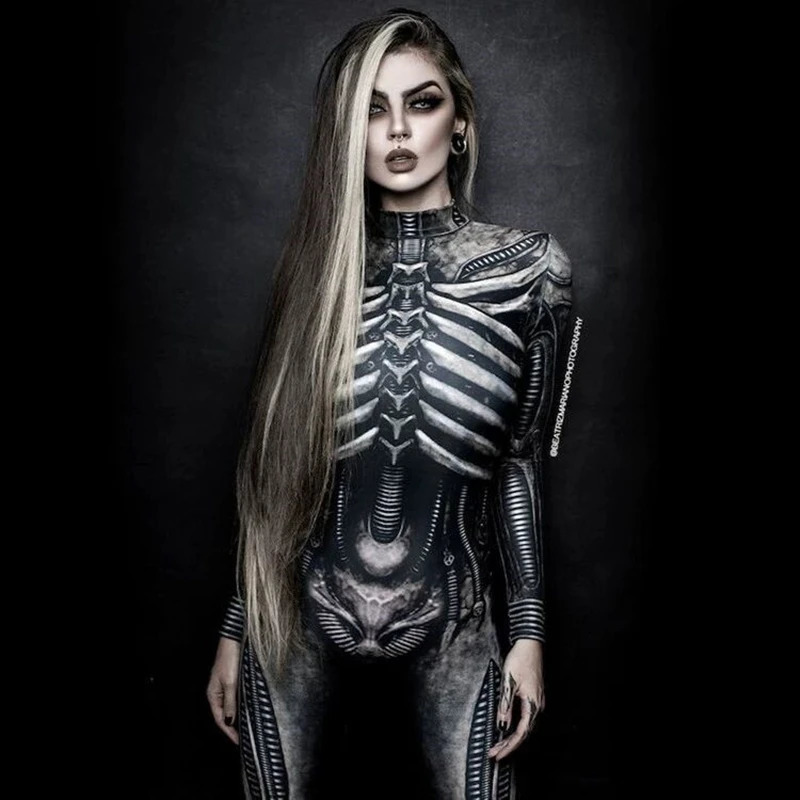Horror cosplay skeleton jumpsuit Halloween costume ultra-thin Humen body female Zentai skeleton tight suit carnival dress up party 240824