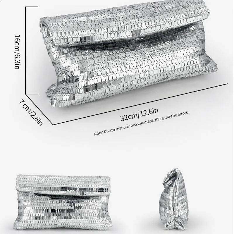 Silver Shinging Sequin Pillow Clutches HandBags Summer Ladies Party Clutch Purses For Women Fashion Prom Phone Handbags 240823
