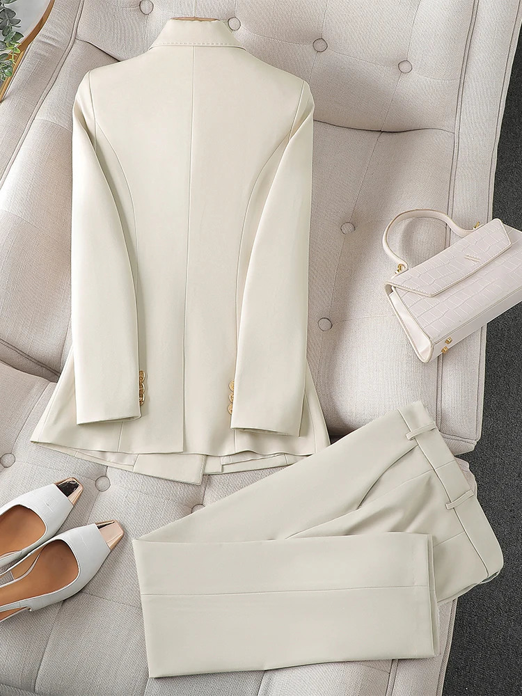 Business workwear jacket and Trouser womens 2piece highquality office pants set solid color 240823