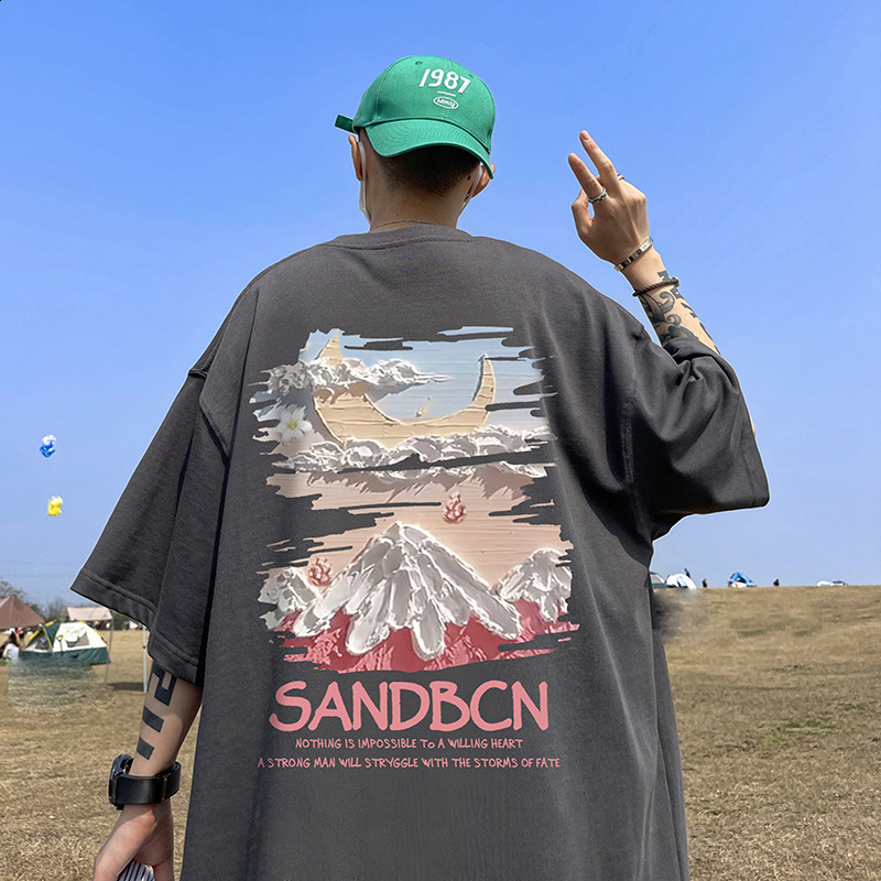 American high street T-shirt mens summer fashion trend trendy plus size short sleeved top casual half sleeved T-shirt 240723