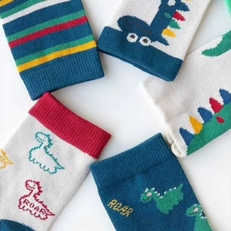 5Pairs/lot Children Socks for Boys Cotton Cute Outdoor Travel Sports Socks Animal Dinosaur Causual Sports Clothes Accessories CL240824