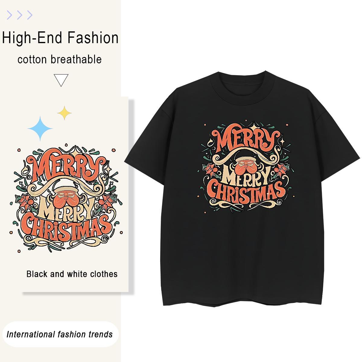 Brand Men Tees Merry Christmas Sports Casual 100% Cotton 230g Tops Shirt Breathable Crew Neck Unisex T shirt Custom Anime