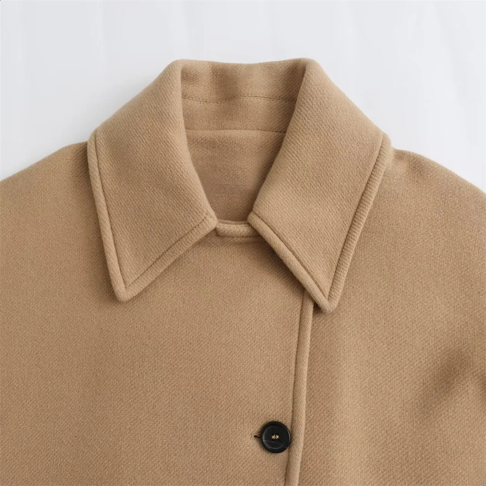 UNIZERA Womens Short Blended Coat Casual Polo Neck Personalized Top Cloak Sleeves Winter 240823