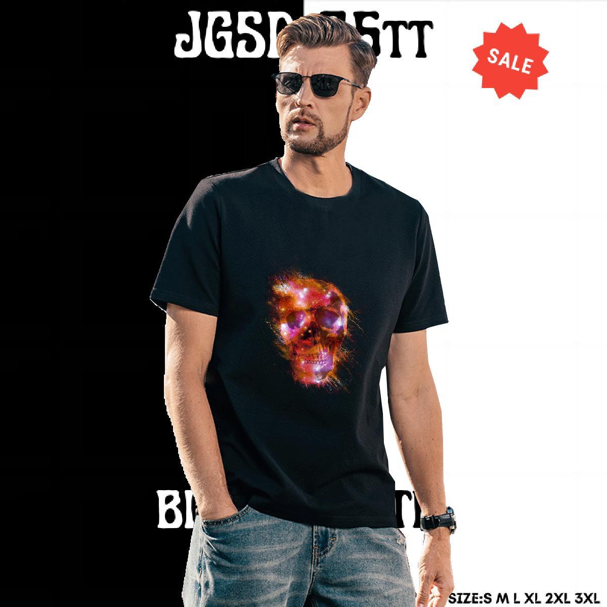 TOP Quality T-Shirts for Men 230g Cotton skull Daily Wear Cartoon Print Short Sleeve Soft Men Clothes T-Shirt Fashion New Top Tees
