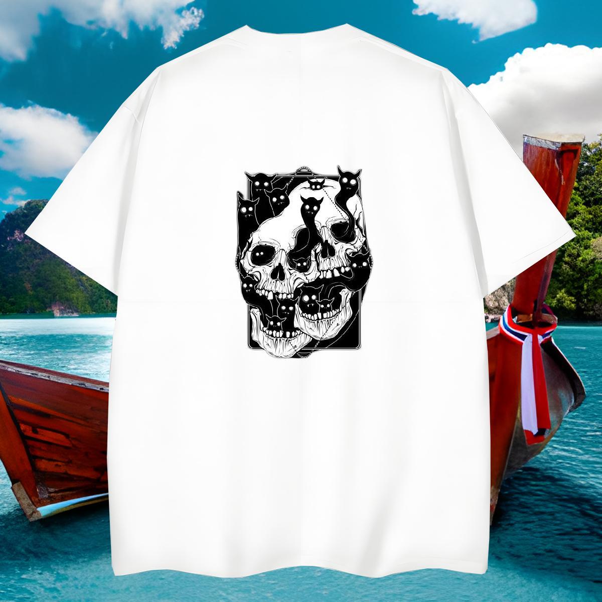 Designer T-Shirts 230g Cotton skull High Street Hip Hop Customized Short Sleeve Soft Men Tshirts Designer Fashion Tops Tees