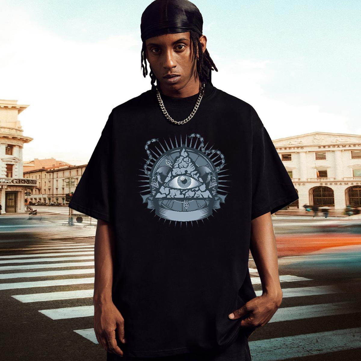 Popular T shirt 100% Cotton 230g eye of the devil Hip Hop Street Oversized 3XL 4XL Short Sleeve O-Neck Men Tshirts Casual New Clothes