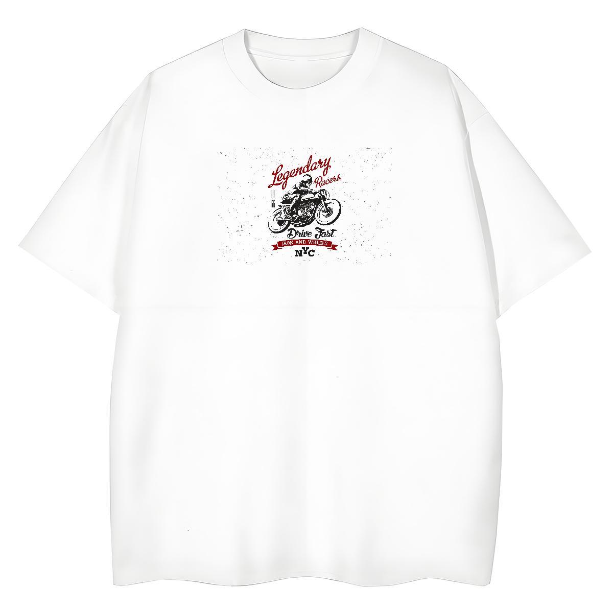 Loose Fit T-Shirts 230g Pure Cotton Motorcycle Spring Summer Cartoon Printing L-4XL Breathable Short Sleeve Couples T Shirts Fashion Casual Tees