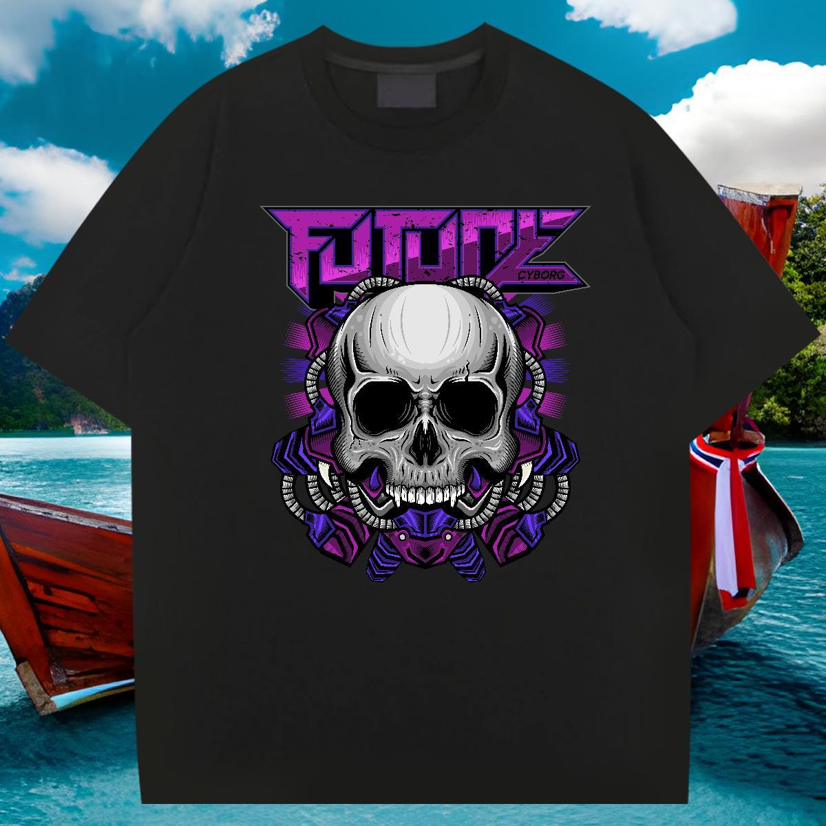 Cool Design T-Shirts for Men 230g Pure Cotton skull Outdoor Floral Print Short Sleeve Soft Couples T Shirts Custom Tees Shirts