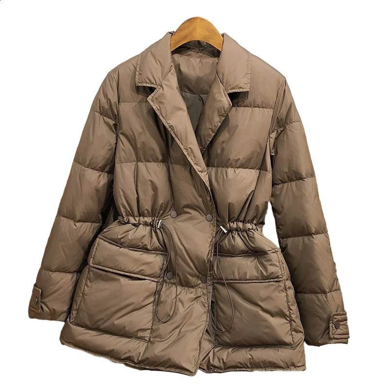 Ultra Light White Duck Down Jacket Parka Autumn Winter Womens Set Adjustable Waist Warm 240823