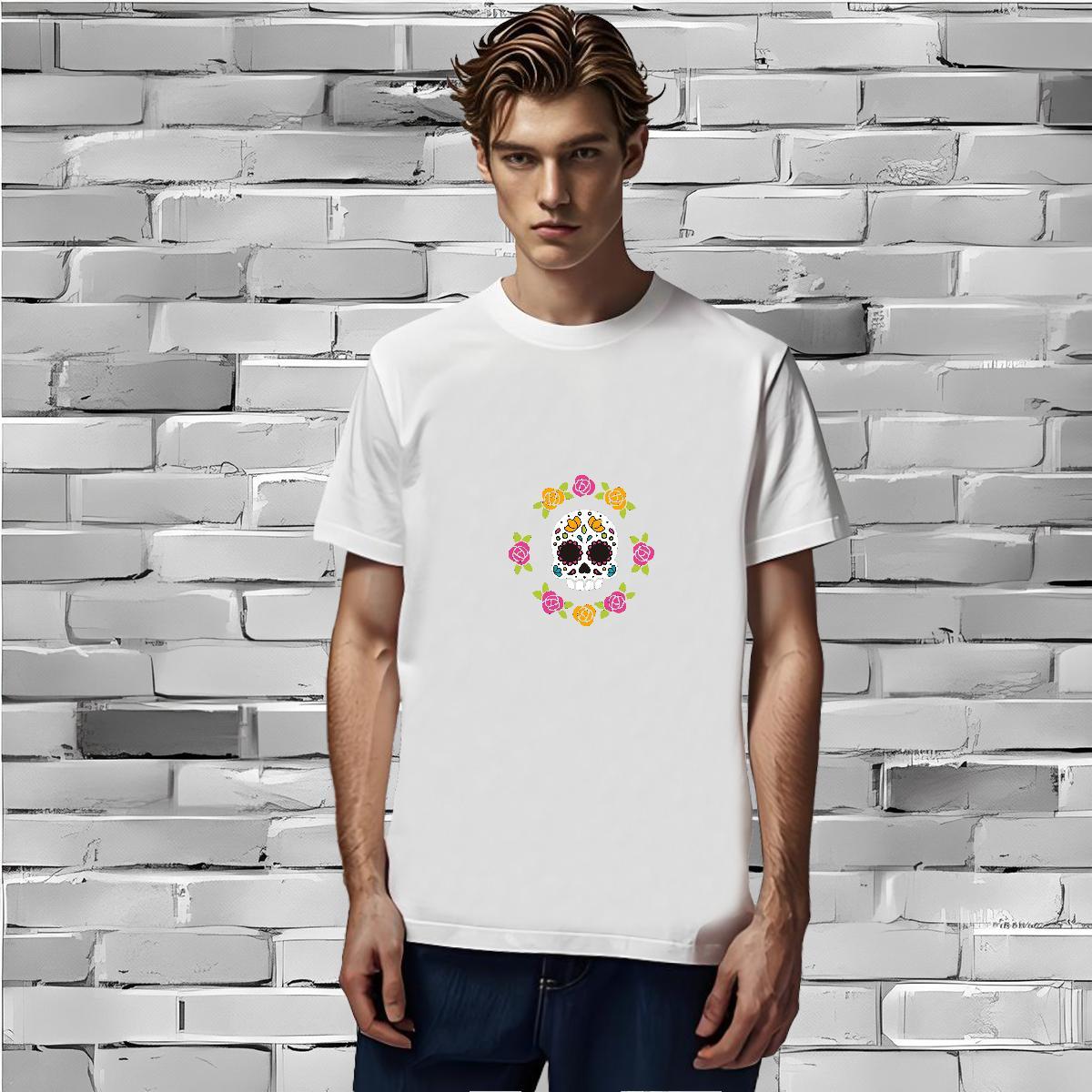 Loose Fit Men T Shirts 230g Cotton skull Street Wear Customized Print Crew Neck Mens Tshirts Fashion Casual Tops Tees