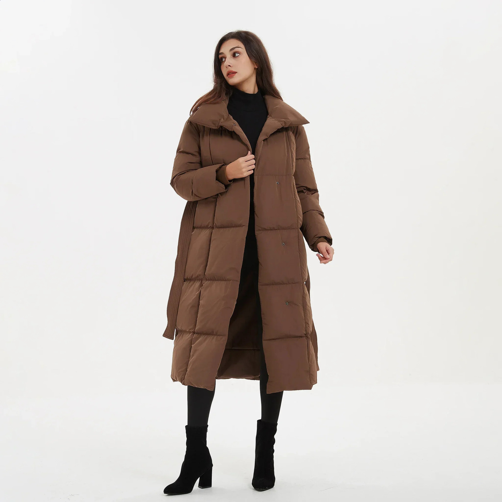 Malina Thick Loose Parkas Womens Fashion Solid Color Button Coat Elegant Tie Long Cotton Jacket 240823